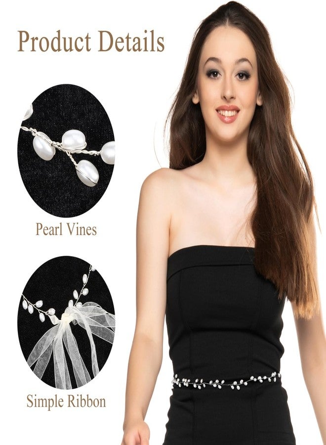 FOYTOKI Simple Pearl Wedding Dress Belt Accessory Elegant Bridal Waistband with Ribbon Fashion Pearl Belly Chain for Bride Wedding Dress Belt for Special Occasions - Image 4